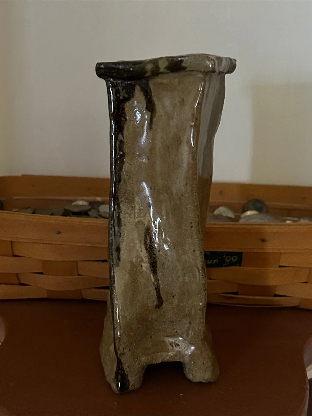 Beautiful handcrafted studio pottery vase  earthy tones, shiny glaze